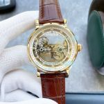 Replica Patek Philippe Skeleton Dial Gold Case Brown Leather Watch 40mm